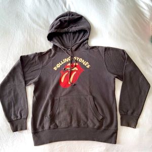 Rolling Stones👅 vintage hoodie gray brown cotton drawstring front pocket tongue